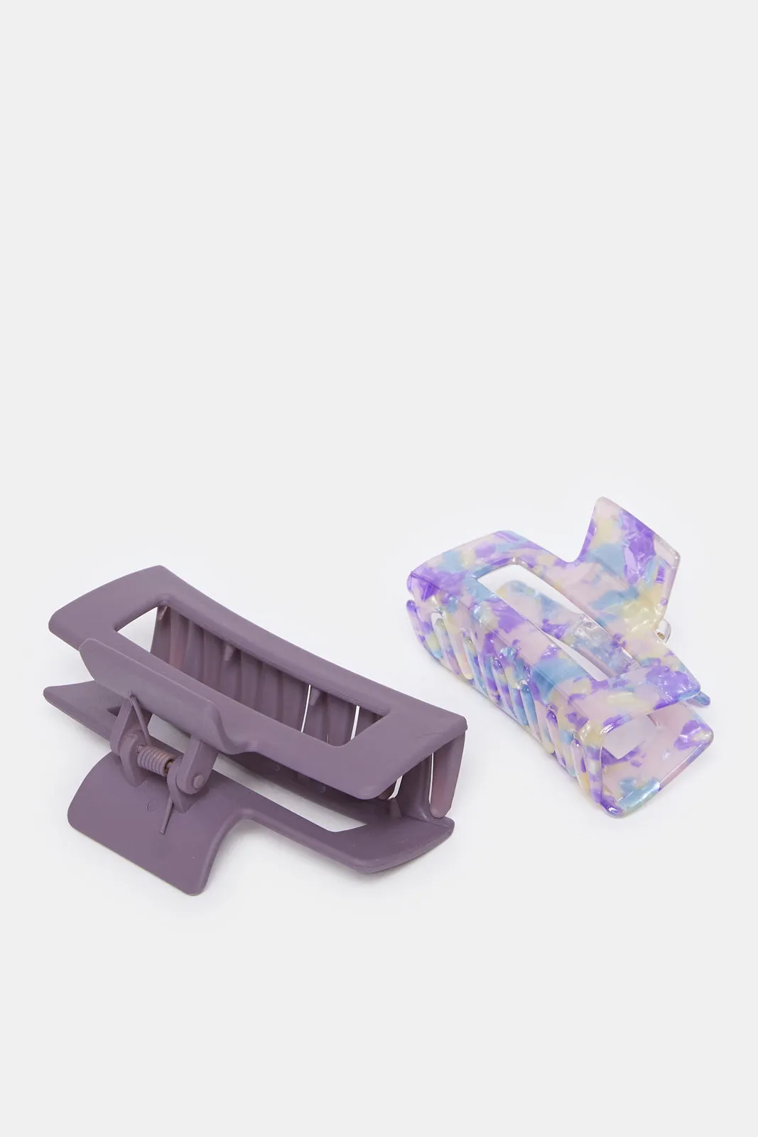 Women Grey Floral Print Hair Claw Set (Pack of 2)